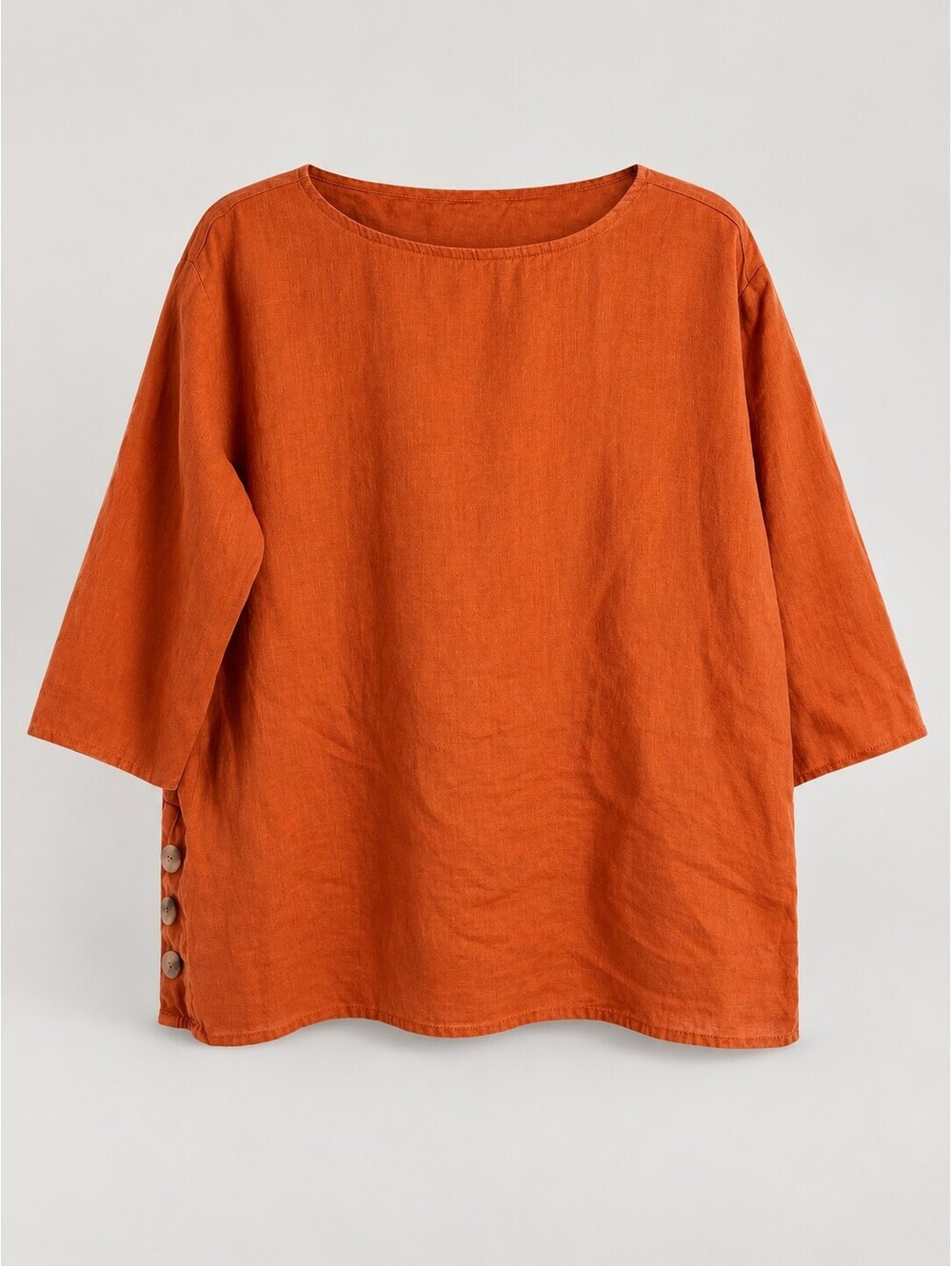 Andrea Jovine Women's 100% Linen Rust Orange Side Button Tunic Top L